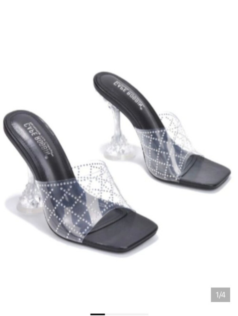 Cape Robbin Black Slip-On Heels with Clear Studded Strap